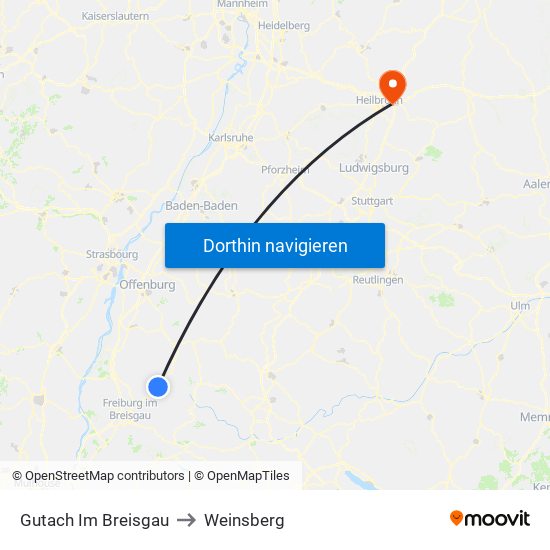 Gutach Im Breisgau to Weinsberg map