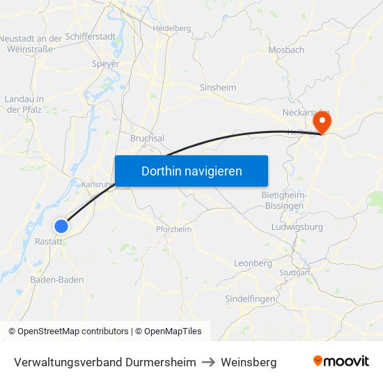 Verwaltungsverband Durmersheim to Weinsberg map