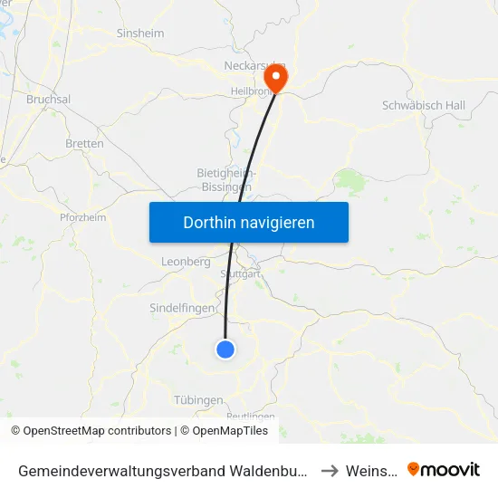 Gemeindeverwaltungsverband Waldenbuch/Steinenbronn to Weinsberg map