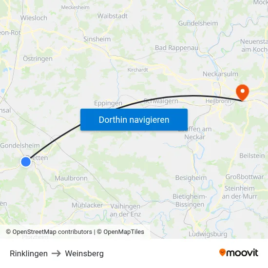 Rinklingen to Weinsberg map