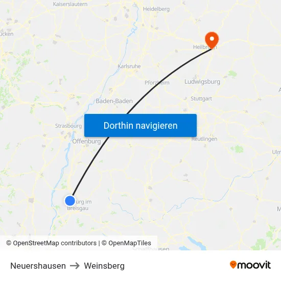 Neuershausen to Weinsberg map