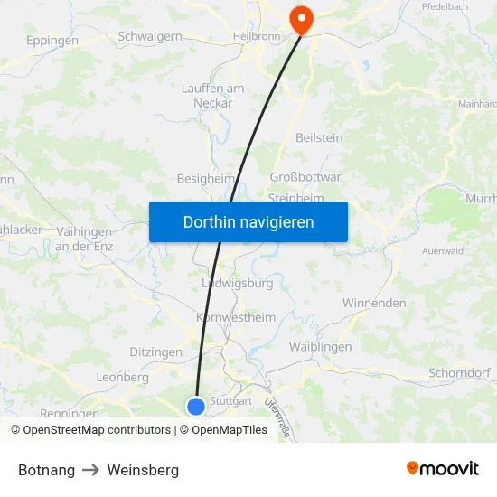 Botnang to Weinsberg map