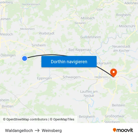 Waldangelloch to Weinsberg map