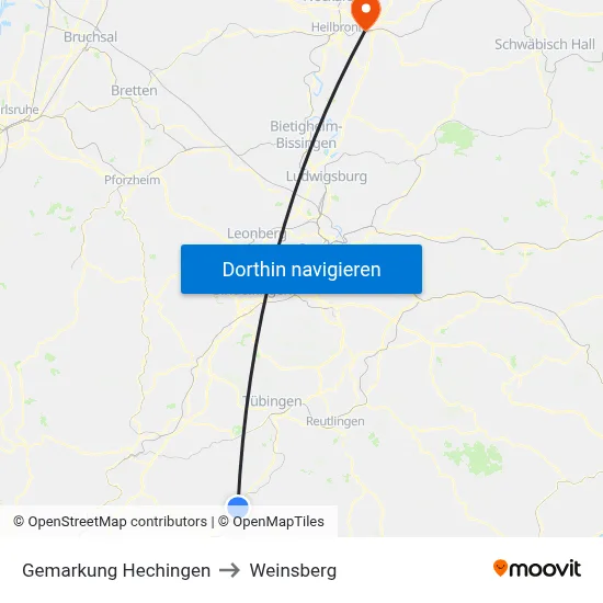 Gemarkung Hechingen to Weinsberg map