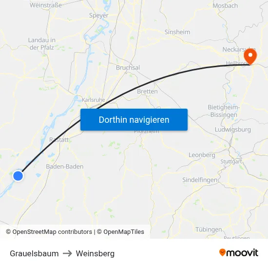 Grauelsbaum to Weinsberg map
