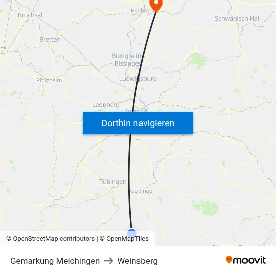 Gemarkung Melchingen to Weinsberg map