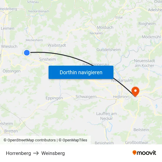 Horrenberg to Weinsberg map