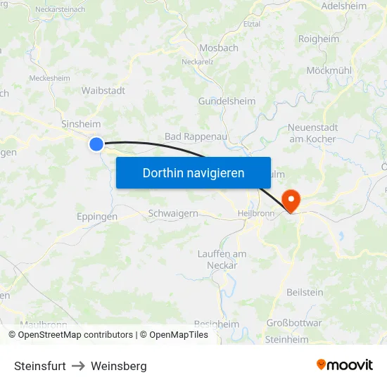 Steinsfurt to Weinsberg map