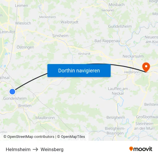 Helmsheim to Weinsberg map