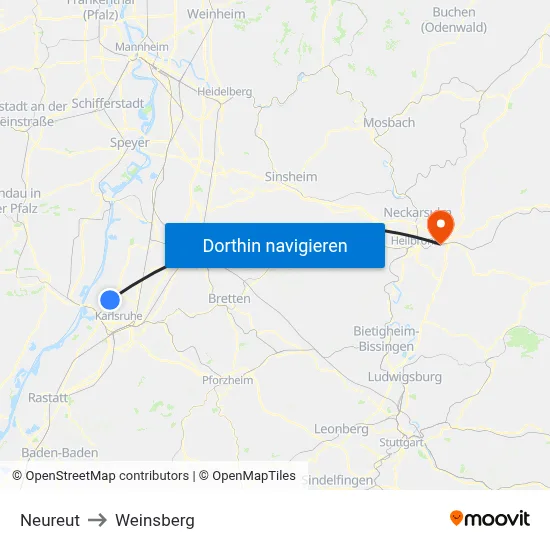Neureut to Weinsberg map