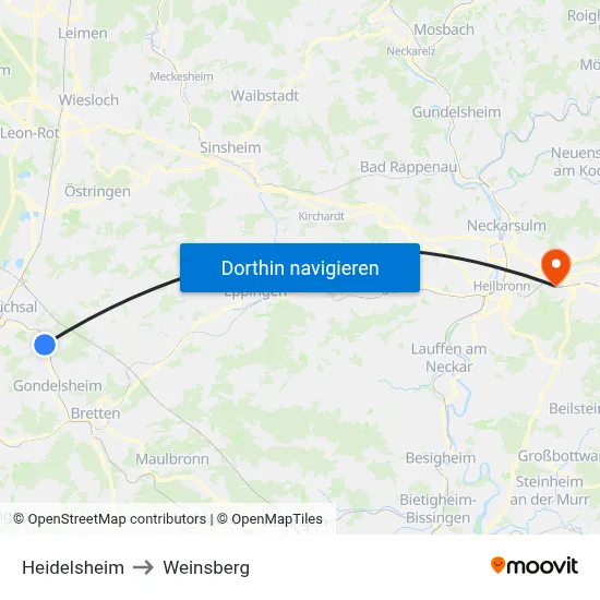 Heidelsheim to Weinsberg map