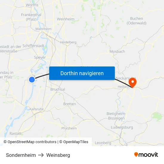Sondernheim to Weinsberg map