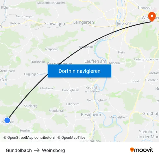 Gündelbach to Weinsberg map