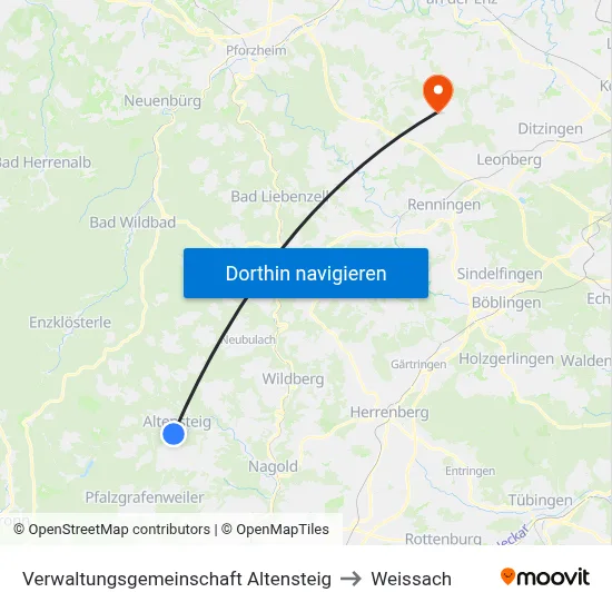Verwaltungsgemeinschaft Altensteig to Weissach map