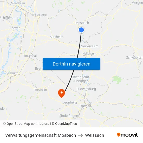 Verwaltungsgemeinschaft Mosbach to Weissach map