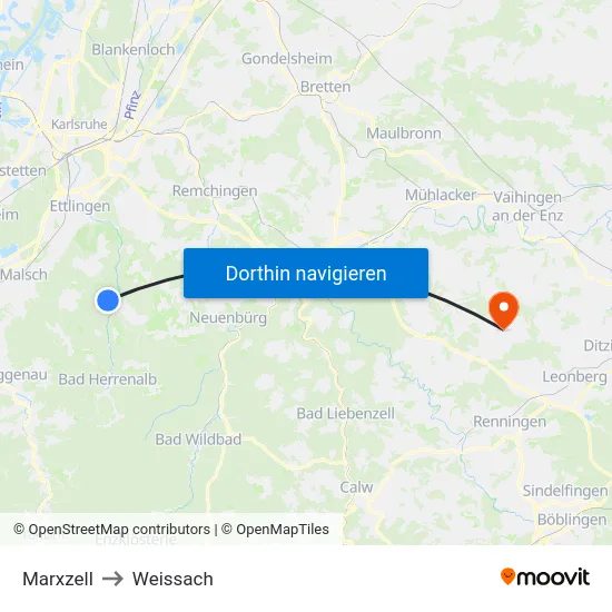 Marxzell to Weissach map