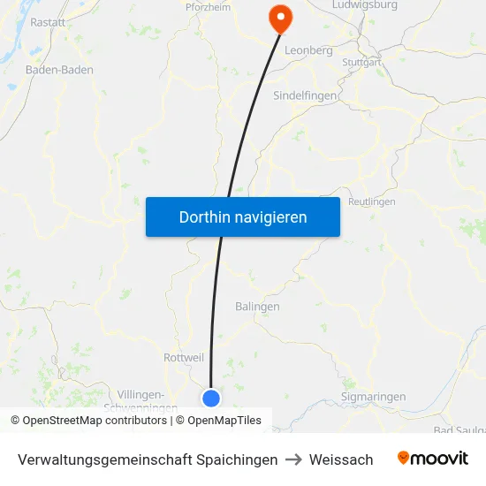 Verwaltungsgemeinschaft Spaichingen to Weissach map