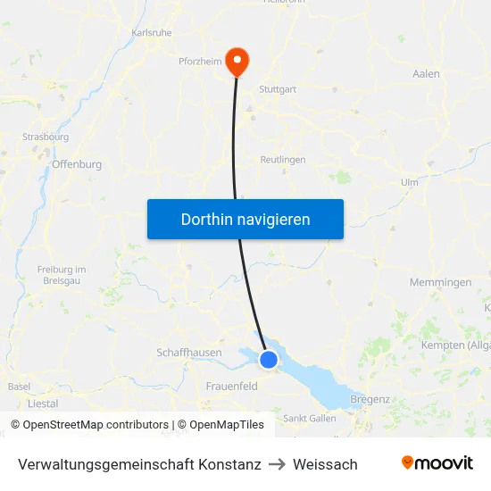 Verwaltungsgemeinschaft Konstanz to Weissach map