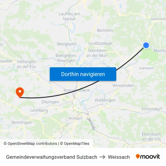 Gemeindeverwaltungsverband Sulzbach to Weissach map