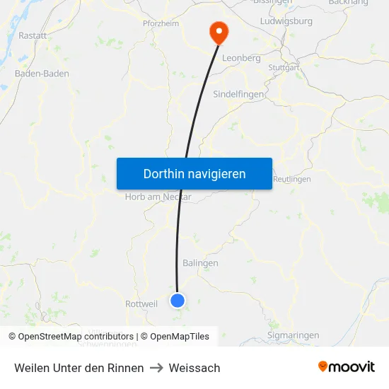 Weilen Unter den Rinnen to Weissach map