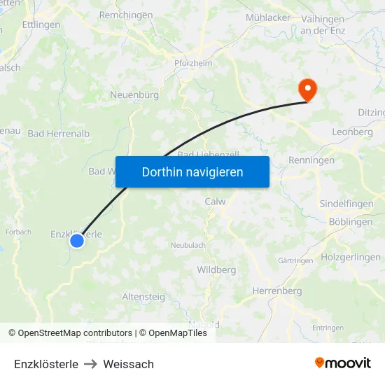 Enzklösterle to Weissach map