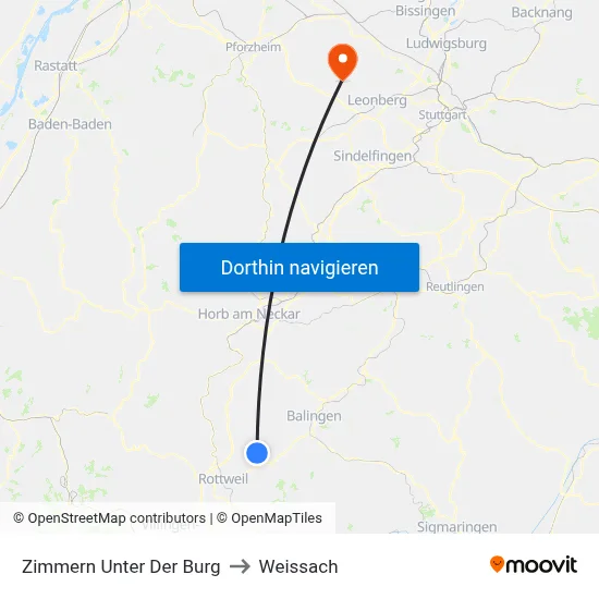 Zimmern Unter Der Burg to Weissach map