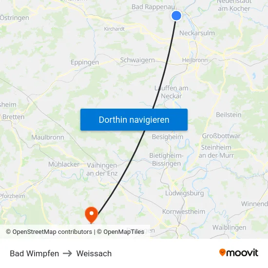 Bad Wimpfen to Weissach map