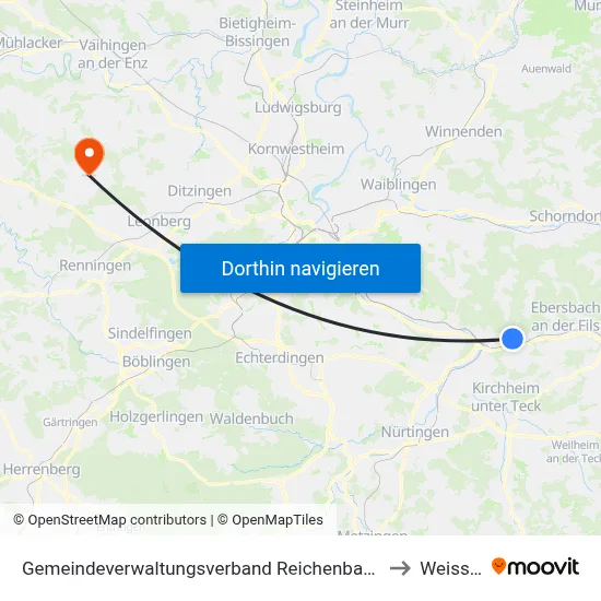 Gemeindeverwaltungsverband Reichenbach An Der Fils to Weissach map