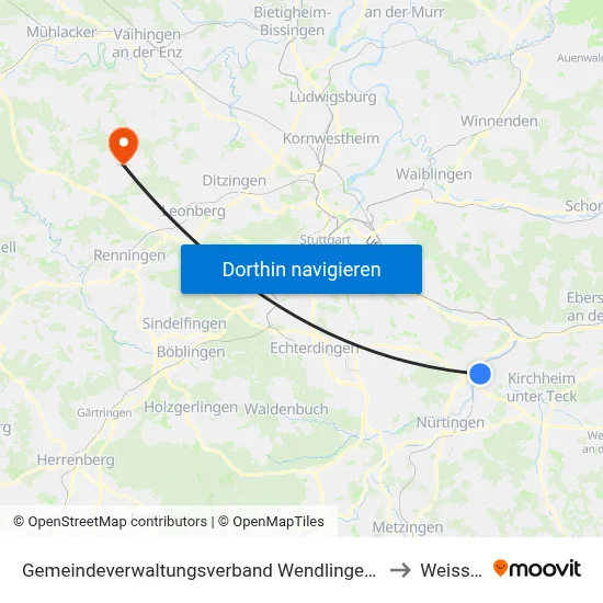 Gemeindeverwaltungsverband Wendlingen am Neckar to Weissach map
