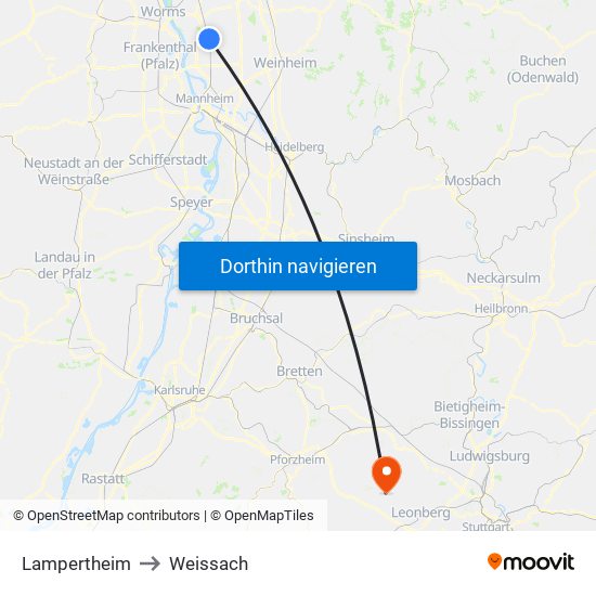 Lampertheim to Weissach map