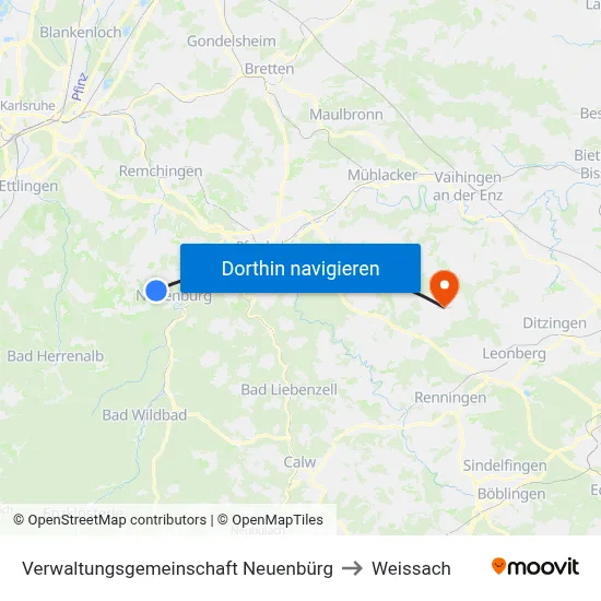 Verwaltungsgemeinschaft Neuenbürg to Weissach map