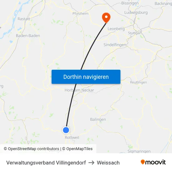 Verwaltungsverband Villingendorf to Weissach map