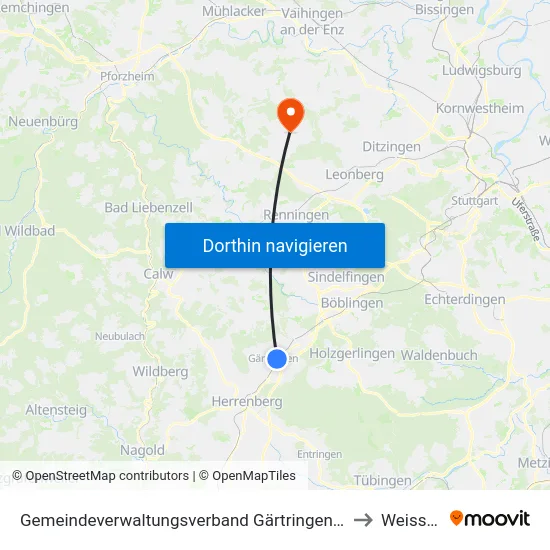 Gemeindeverwaltungsverband Gärtringen/Ehningen to Weissach map
