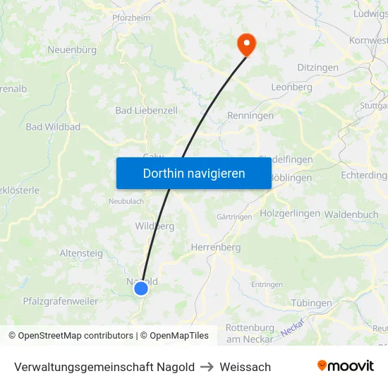 Verwaltungsgemeinschaft Nagold to Weissach map