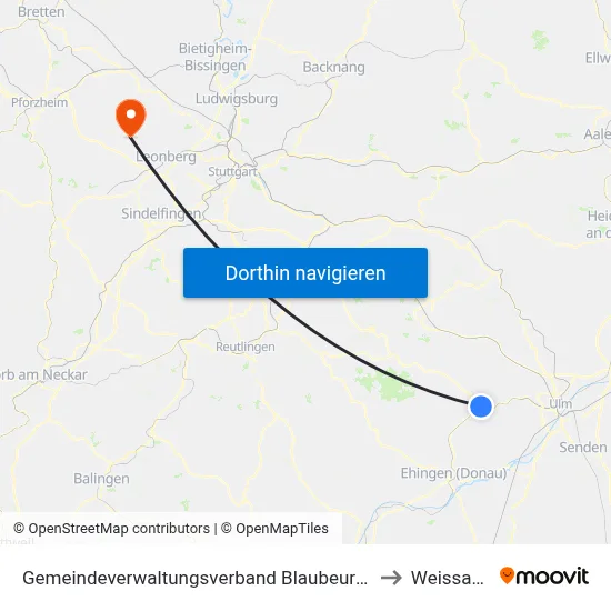 Gemeindeverwaltungsverband Blaubeuren to Weissach map