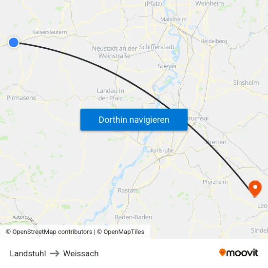 Landstuhl to Weissach map