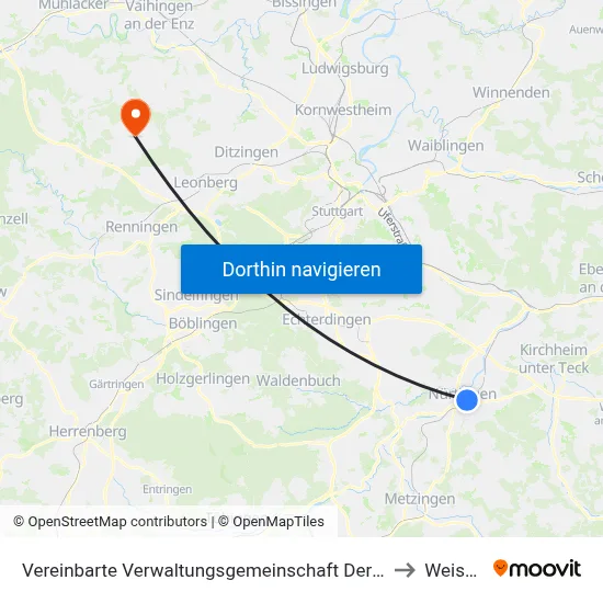 Vereinbarte Verwaltungsgemeinschaft Der Stadt Nürtingen to Weissach map