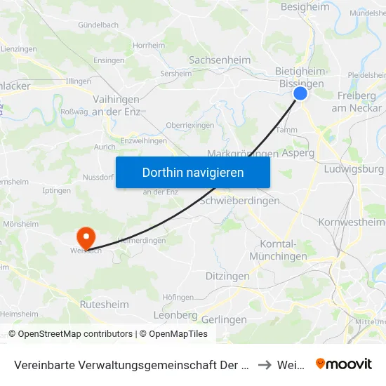Vereinbarte Verwaltungsgemeinschaft Der Stadt Bietigheim-Bissingen to Weissach map