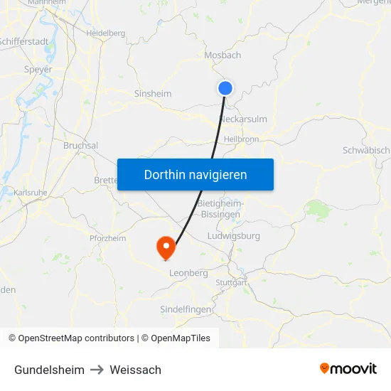 Gundelsheim to Weissach map
