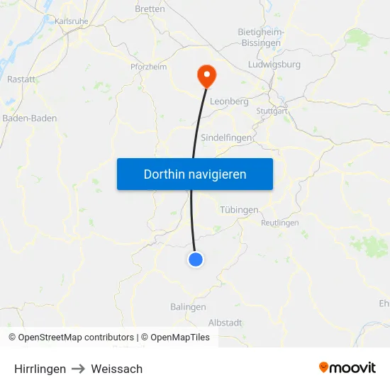 Hirrlingen to Weissach map