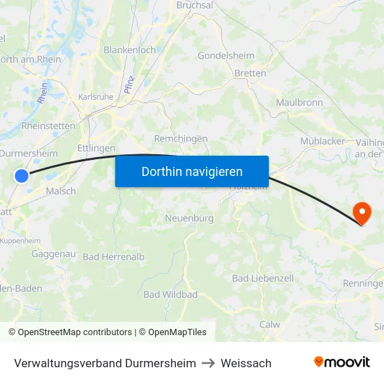 Verwaltungsverband Durmersheim to Weissach map