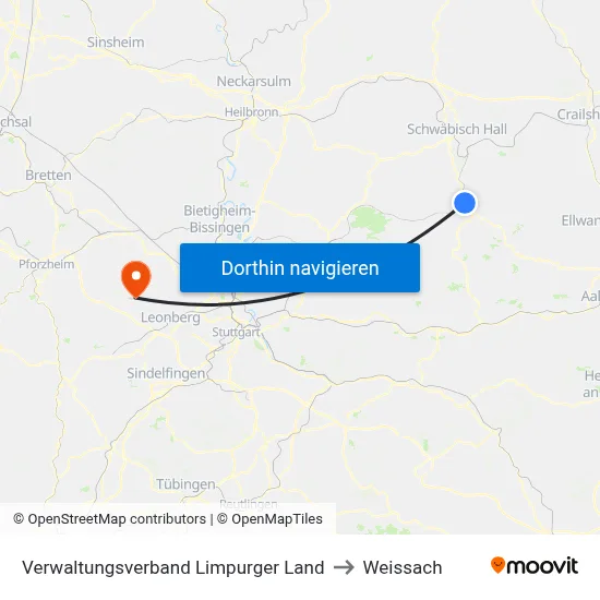 Verwaltungsverband Limpurger Land to Weissach map