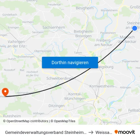 Gemeindeverwaltungsverband Steinheim-Murr to Weissach map
