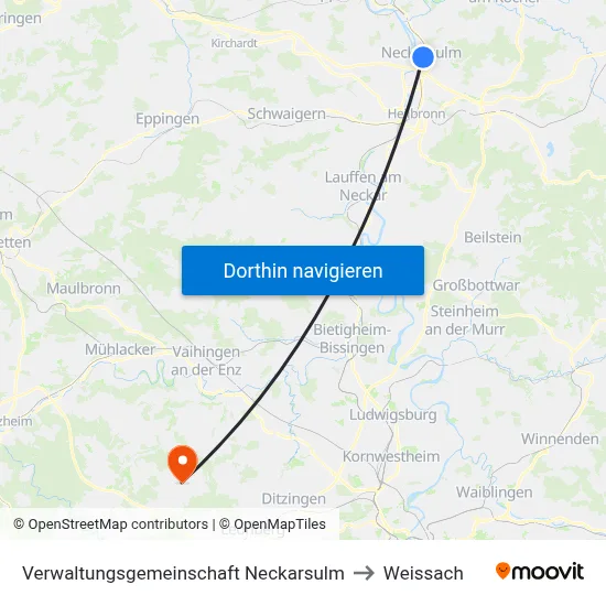 Verwaltungsgemeinschaft Neckarsulm to Weissach map