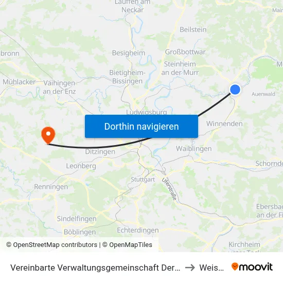 Vereinbarte Verwaltungsgemeinschaft Der Stadt Backnang to Weissach map