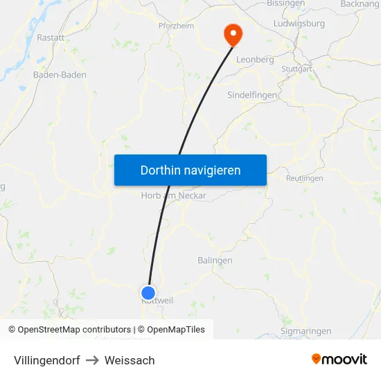 Villingendorf to Weissach map