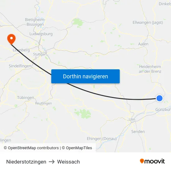 Niederstotzingen to Weissach map