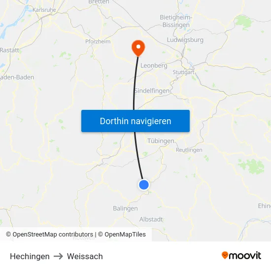 Hechingen to Weissach map