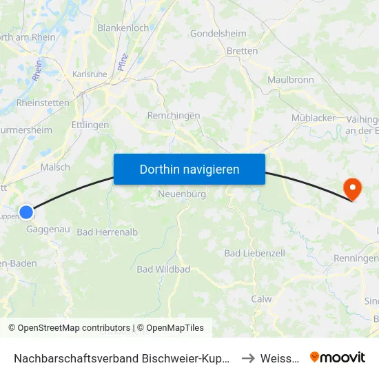 Nachbarschaftsverband Bischweier-Kuppenheim to Weissach map