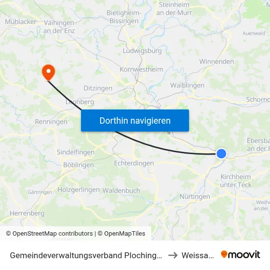 Gemeindeverwaltungsverband Plochingen to Weissach map